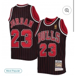 Men's Chicago Bulls #23 Michael Jordan 1996-97 Swingman Black Pinstripe Mitchell&Ness Throwback Jersey