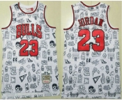 Men's Chicago Bulls #23 Michael Jordan 1997-98 White Hardwood Swingman Throwback Jersey
