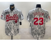 Men's Chicago Bulls #23 Michael Jordan 2024 Arctic Camo Salute To Service Stitched Baseball Jersey