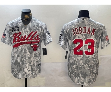 Men's Chicago Bulls #23 Michael Jordan 2024 Arctic Camo Salute To Service Stitched Baseball Jersey