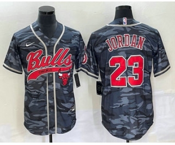 Men's Chicago Bulls #23 Michael Jordan Black Camo With Patch Cool Base Stitched Baseball Jersey