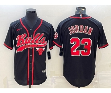 Men's Chicago Bulls #23 Michael Jordan Black With Patch Cool Base Stitched Baseball Jersey