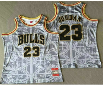 Men's Chicago Bulls #23 Michael Jordan Grey Snakeskin Hardwood AU Throwback Jersey