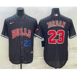 Men's Chicago Bulls #23 Michael Jordan Number Black With Patch Cool Base Stitched Baseball Jersey