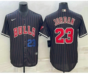 Mens Chicago Bulls #23 Michael Jordan Number Black With Patch Cool Base Stitched Baseball Jersey
