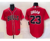 Men's Chicago Bulls #23 Michael Jordan Red Cool Base Stitched Baseball Jersey