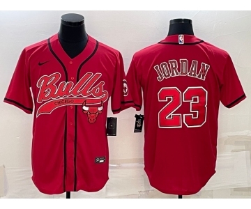 Men's Chicago Bulls #23 Michael Jordan Red With Patch Cool Base Stitched Baseball Jersey