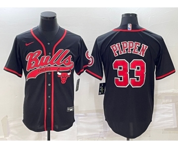 Men's Chicago Bulls #33 Scottie Pippen Black With Patch Cool Base Stitched Baseball Jersey