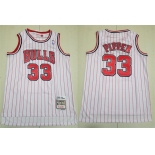 Mens Chicago Bulls #33 Scottie Pippen White Pinstripe Mitchell & Ness 1995-96 Hardwood Classics Reload Swingman Jersey