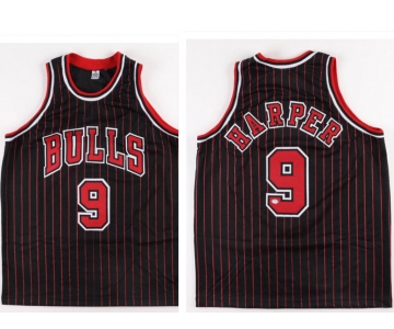 Men's Chicago Bulls #9 Ron Harper Black Pinstriped Jersey