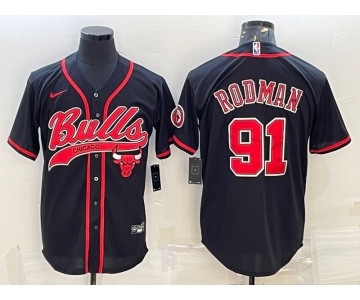 Men's Chicago Bulls #91 Dennis Rodman Black With Patch Cool Base Stitched Baseball Jersey