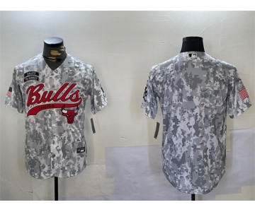 Men's Chicago Bulls Blank 2024 Arctic Camo Salute To Service Stitched Baseball Jersey