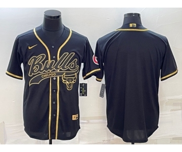 Men's Chicago Bulls Blank Black Gold With Patch Cool Base Stitched Baseball Jersey