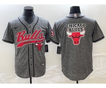 Men's Chicago Bulls Blank Grey Gridiron Cool Base Stitched Baseball Jersey