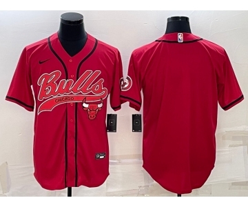 Men's Chicago Bulls Blank Red With Patch Cool Base Stitched Baseball Jersey
