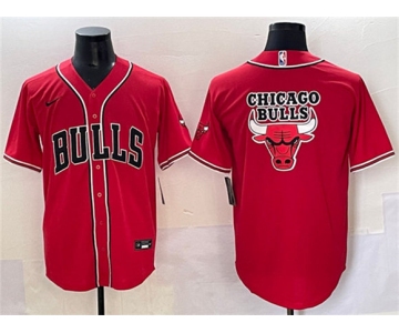 Men's Chicago Bulls Team Big Logo Red Cool Base Stitched Baseball Jersey