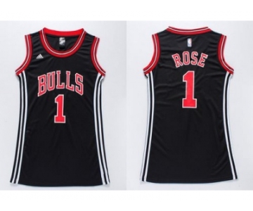 NBA Women Bulls #1 Derrick Rose Black Dress Stitched Jerseys