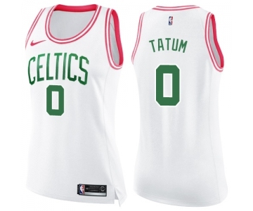 Women's Nike Boston Celtics #0 Jayson Tatum Swingman White Pink Fashion NBA Jersey