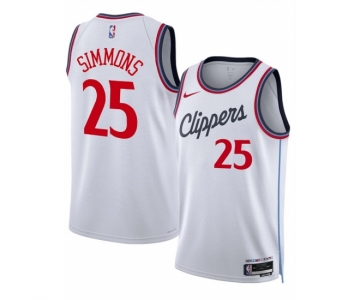 Men Los Angeles Clippers #25 Ben Simmons White 2024-25 Stitched Jersey