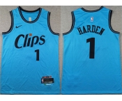 Men's Los Angeles Clippers #1 James Harden Light Blue 2024 City Edition Stitched Jersey