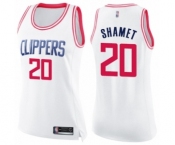 Women's Los Angeles Clippers #20 Landry Shamet Swingman White Pink Fashion Basketball Jersey