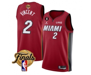 Men's Miami Heat #2 Gabe Vincent Red 2023 Finals Statement Edition With NO.6 Patch Stitched Basketball Jersey