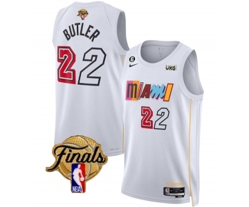 Men's Miami Heat #22 Jimmy Butler White 2023 Finals City Edition With NO.6 Patch Stitched Basketball Jersey