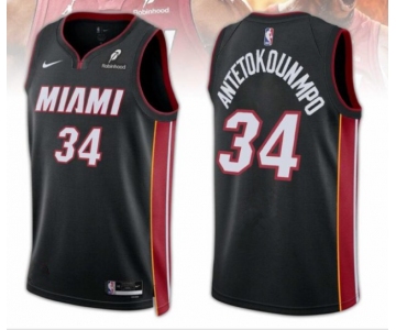 Men's Miami Heat #34 Giannis Antetokounmpo Black 2025 Icon Edition Swingman Stitched Basketball Jersey
