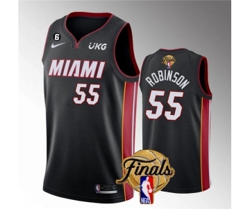 Men's Miami Heat #55 Duncan Robinson Black 2023 Finals Icon Edition With NO.6 Patch Stitched Basketball Jersey