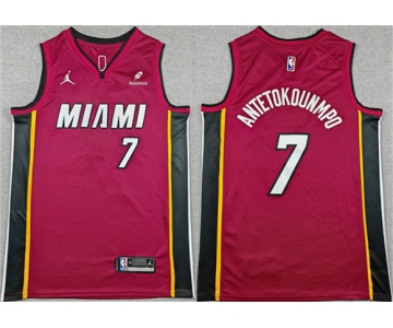Men's Miami Heat #7 Giannis Antetokounmpo Red 2025 Statement Edition Swingman Stitched Basketball Jersey