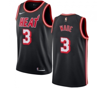 Men's Nike Miami Heat #3 Dwyane Wade Authentic Black Black Fashion Hardwood Classics NBA Jersey