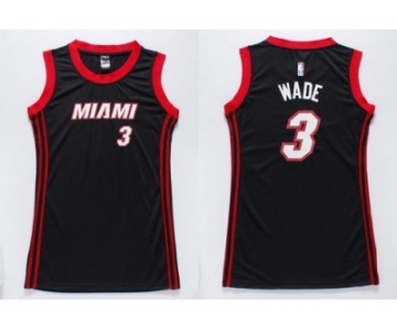 NBA Women Heat #3 Dwyane Wade Black Dress Stitched Jerseys