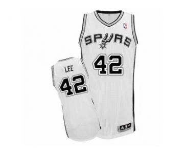 Men's Adidas San Antonio Spurs #42 David Lee Authentic White Home NBA Jersey