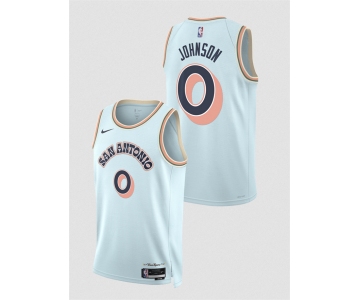Men's San Antonio Spurs #0 Keldon Johnson Light Blue 2024-25 City Edition Stitched Basketball Jersey