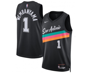 Men's San Antonio Spurs #1 Victor Wembanyama Black 2025-26 City Edition Swingman Stitched Basketball Jersey