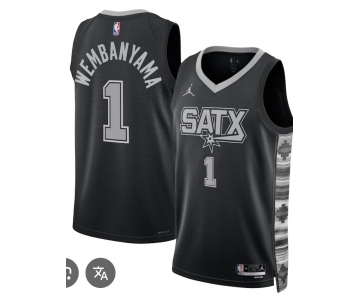 Men's San Antonio Spurs #1 Victor Wembanyama Black 2025 Statement Edition Stitched Basketball Jersey
