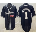 Men's San Antonio Spurs #1 Victor Wembanyama Black Stitched Baseball Jersey2 Men's San Antonio Spurs #1 Victor Wembanyama Black Stitched Baseball Jersey2