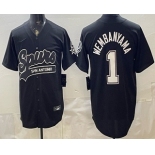 Men's San Antonio Spurs #1 Victor Wembanyama Black Stitched Baseball Jersey