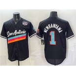 Men's San Antonio Spurs #1 Victor Wembanyama Black USA 250' Patch City Edition Stitched Baseball Jersey Men's San Antonio Spurs #1 Victor Wembanyama Black USA 250' Patch City Edition Stitched Baseball Jersey