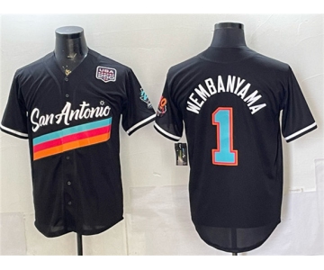 Men's San Antonio Spurs #1 Victor Wembanyama Black USA 250' Patch City Edition Stitched Baseball Jersey