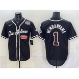 Men's San Antonio Spurs #1 Victor Wembanyama Black USA 250' Patch Stitched Baseball Jersey Men's San Antonio Spurs #1 Victor Wembanyama Black USA 250' Patch Stitched Baseball Jersey