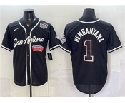 Men's San Antonio Spurs #1 Victor Wembanyama Black USA 250' Patch Stitched Baseball Jersey Men's San Antonio Spurs #1 Victor Wembanyama Black USA 250' Patch Stitched Baseball Jersey