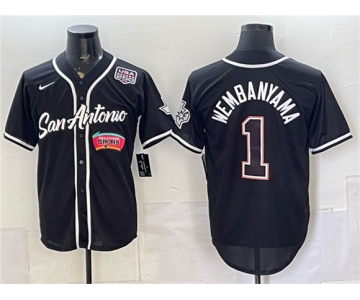 Men's San Antonio Spurs #1 Victor Wembanyama Black USA 250' Patch Stitched Baseball Jersey