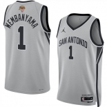 Men's San Antonio Spurs #1 Victor Wembanyama Gray 2026 Finals Patch Stitched Basketball Jersey