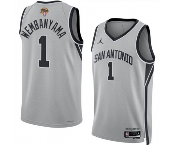 Men's San Antonio Spurs #1 Victor Wembanyama Gray 2026 Finals Patch Stitched Basketball Jersey