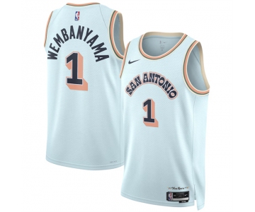 Men's San Antonio Spurs #1 Victor Wembanyama Light Blue 2024-25 City Edition Stitched Basketball Jersey