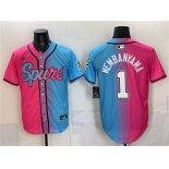 Men's San Antonio Spurs #1 Victor Wembanyama Pink Blue Limited Stitched Baseball Jersey