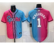 Men's San Antonio Spurs #1 Victor Wembanyama Pink Blue Limited Stitched Baseball Jersey Men's San Antonio Spurs #1 Victor Wembanyama Pink Blue Limited Stitched Baseball Jersey