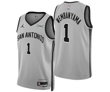 Men's San Antonio Spurs #1 Victor Wembanyama Silver 2025-26 Statement Edition Stitched Basketball Jersey