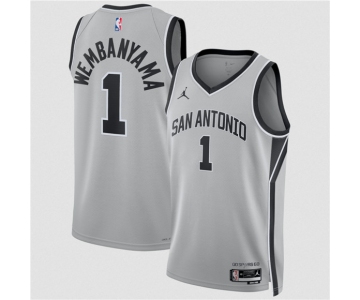 Men's San Antonio Spurs #1 Victor Wembanyama Silver 2025 Statement Edition Stitched Basketball Jersey